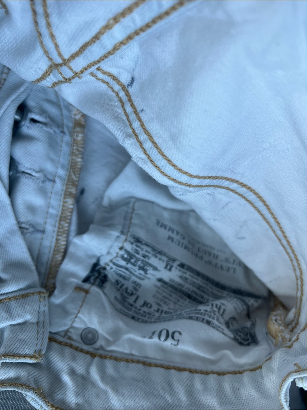 Levi's White Denim Shorts with Black Butterfly Motif - Picture 3 of 5